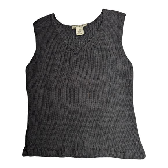 Vintage Sweaters - Vtg 1990s David Brooks Black Sleeveless V-Neck Chunky Knit Sweater Vest XL